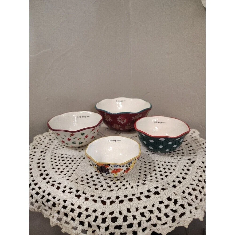 The Pioneer Woman Nesting Measuring Bowl Set 4 piece Fall Flowers Stoneware